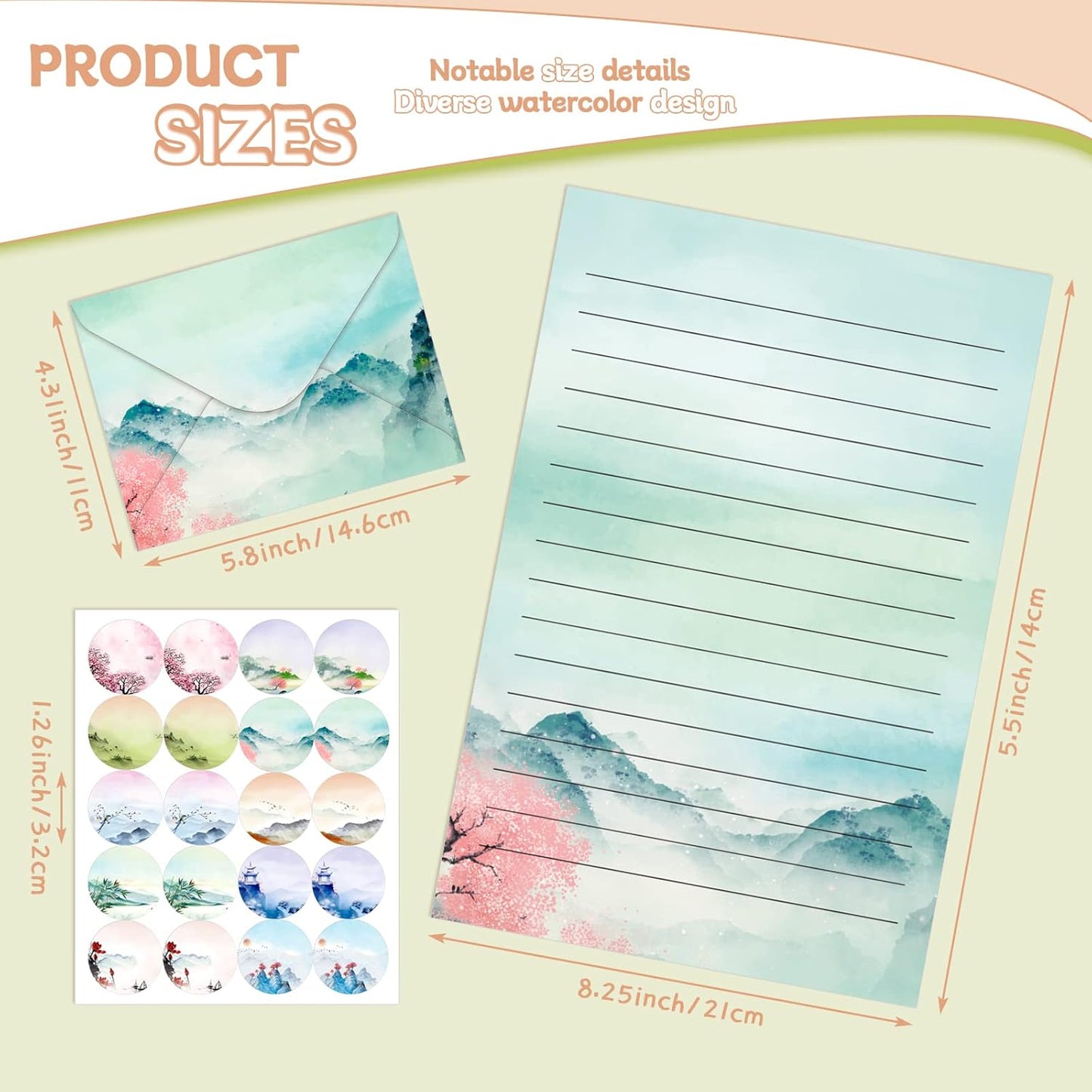TaoBary Stationery Paper Set - 160 Pcs with 50 Double-Sided Sheets & Envelopes | 10 Unique Designs, 5.5 x 8.25 Inch
