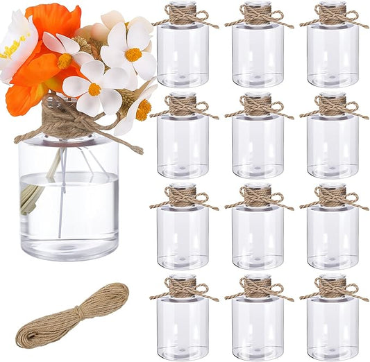 12 Pack Clear Plastic Vases for Centerpiece, Clear Shatterproof Bud Vases Small Floral Containers for Wedding Table Decor, Bulk Hyacinth Bulb Growing Jars (4.7 Inch)