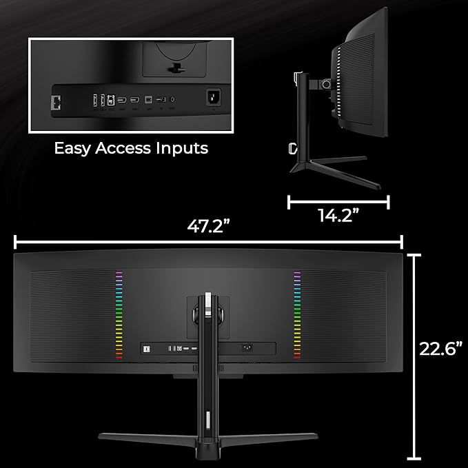 Deco Gear 49" Curved QD-OLED Ultrawide Monitor | 5120x1440 | 144Hz | HDR400 True Black | 0.03ms | FreeSync Premium | 100% sRGB | HDMI 2.1 | 90W USB-C | Built-in Speakers| Height Adjustable Stand