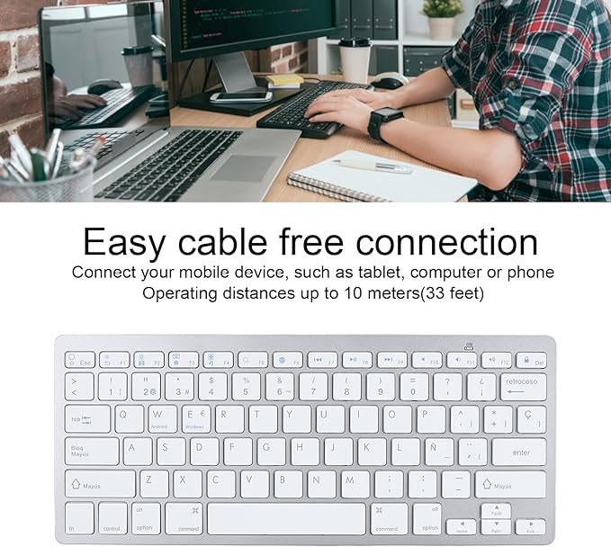 SENECESLI German French Spanish Italian English Bilingual Keyboard, Ultra Slim Wireless Bluetooth Keyboard, Travel Portable for Tablets Laptops Phones (Spanish QWETZ Layout)