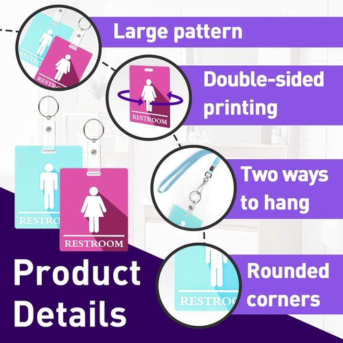 Skiennix 10 PCS Bathroom Passes - Key Holder & Lanyard Set in Pink and Blue for Schools & Offices