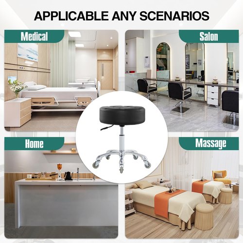 Ainilaily Rolling Stool - Adjustable Height Massage & Tattoo Chair with Heavy-Duty Swivel | Black