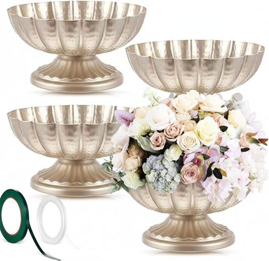 4 Pcs Metal Compote Bowl for Centerpiece Flower Holder Small Compote Vase Indoor Outdoor Flowers Fruits Plant for Christmas Wedding Home Party Decoration (Medium,Silver)