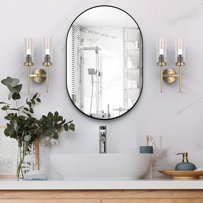 Oval Bathroom Mirror Wall Vanity Oval Mirrors, 20"x30" Black Bathroom Mirrors for Over Sink Pill Mirrors Capsule Wall Mounted Mirror, Modern Mirror with Metal Frame for Wall Decor