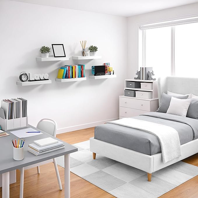 Sorbus Floating Shelves for Wall – 16 Inch Floating Shelf for Kitchen, Bedroom, Living Room, Bathroom, Home & Wall Decor - Mounted Bathroom Shelves with Invisible Brackets (White, 2 Pack)
