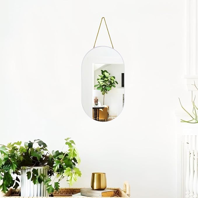 Oval Mirror, Oval Wall Mirror with Lanyard, High Definition Bathroom Mirror for Bathroom, Hallway, Living Room (White, 9.2x15.9inch)