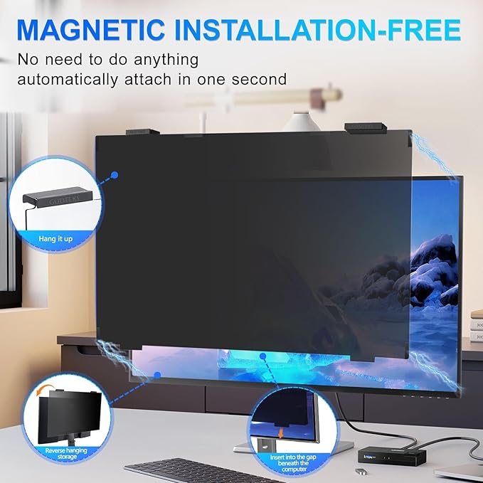 GUDTEKE 2Pack Magnetic 27 Inch Privacy Screen for Computer Monitor 16:9 Aspect Ratio, Hanging Removable Anti-Blue/Glare Protector Film, Anti Spy Desktop Security Private Filter 27in