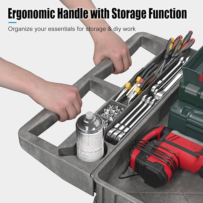 Heavy-Duty Utility Cart Tool Cart, Extra Large Rolling Carts with Storage Handle, Work Cart Service Carts for Garage Warehouse, Workshop, Office, School