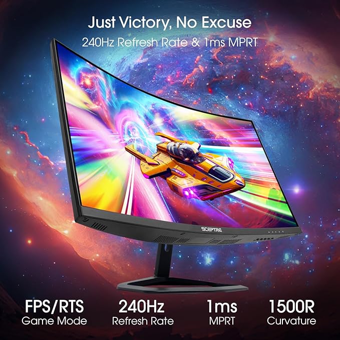 Sceptre New 27-inch Curved Gaming Monitor FreeSync 240Hz Plus DisplayPort HDMI 1ms 99% sRGB Build-in Speakers, R1500 Machine Black 2025 (C275B-FWT240 Series)