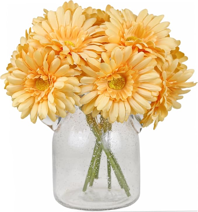 TOPIA Artificial African Daisies Flowers African Daisy Silk Flowers Artificial Gerbera Daisies Pack of 10 (Champagne)