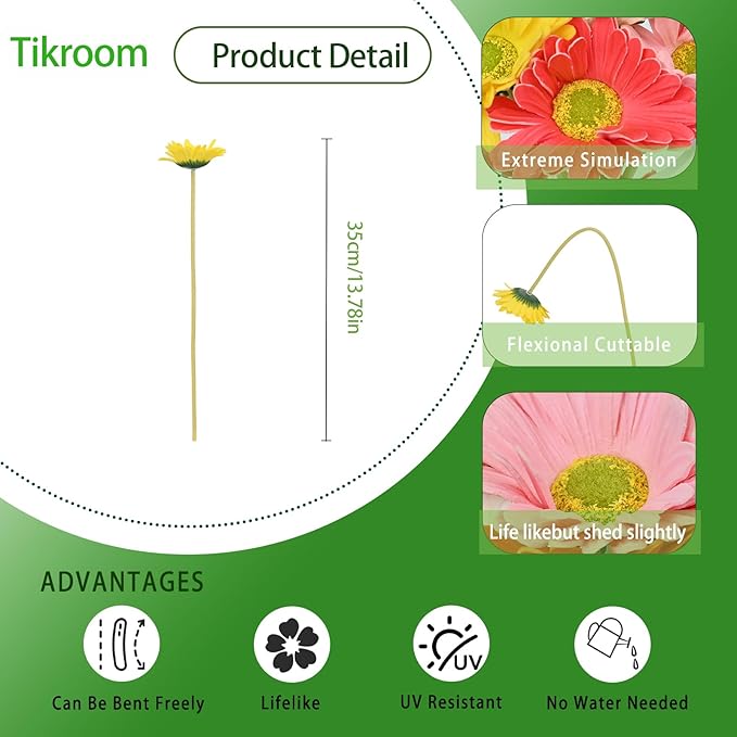 18 Pcs Artificial Gerbera Daisy Flowers Multiclor PU Artificial Fake Daisies Real Touch Bouquet with Stems for Home Arrangements Vase Wedding Birthday Party Office DIY Floral Decorations