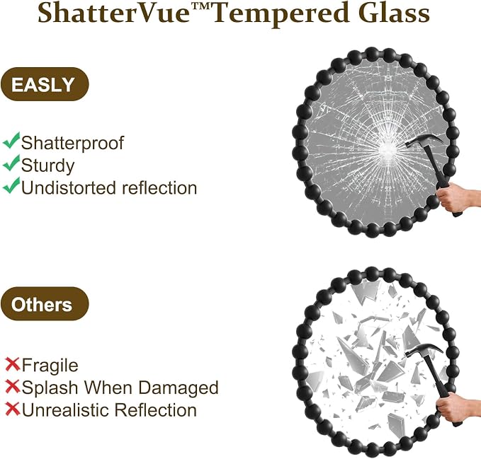 Easly Round Mirror for Wall, 28 Inch Black Beaded Frame Decorative Vanity Mirror, Circle Bathroom Mirror with High-Definition Lense, Modern Wall Decor for Bathroom, Living Room, Bedroom, Entryway