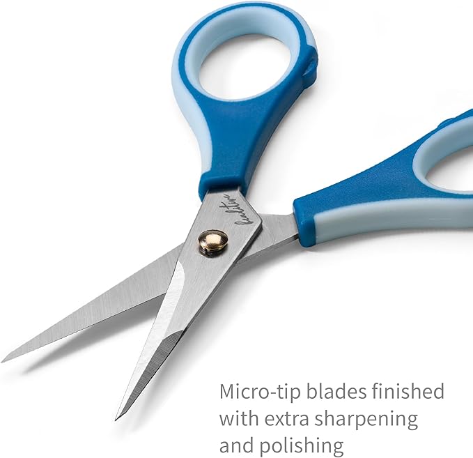 Beaditive Precision Craft Scissors - Ultra Sharp Stainless Steel Blades & Non-Slip TPR Handles - Adult & Kid Scrapbooking Scissors With Safety Cap For Home, Office, School (Blue)
