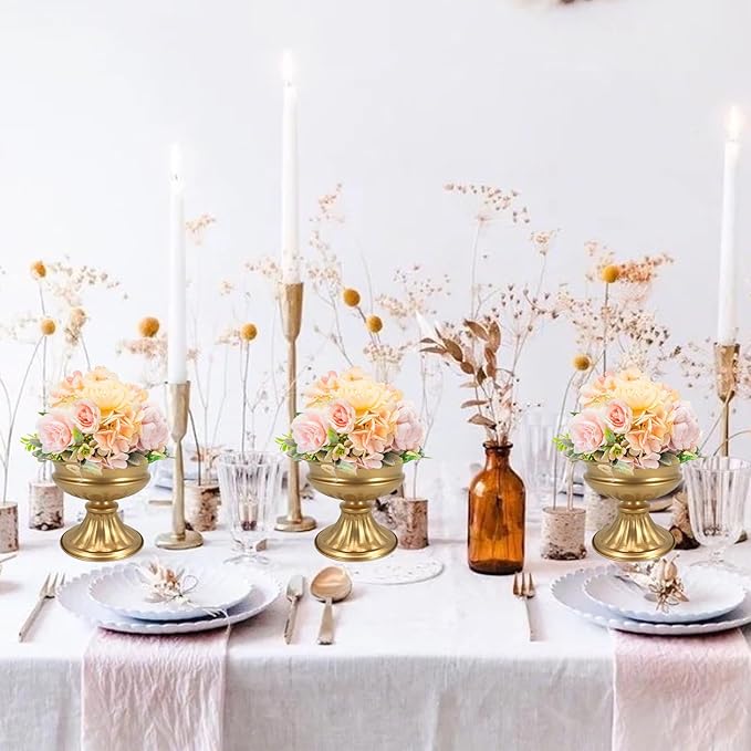 Metal Vases for Table Centerpieces 10 Pcs 4.7 Inch Gold Vases Golden Compote Pedestal Vase,Gold Vases for Centerpieces Flower Holders Center Pieces for Weddings Party Anniversary Decorations