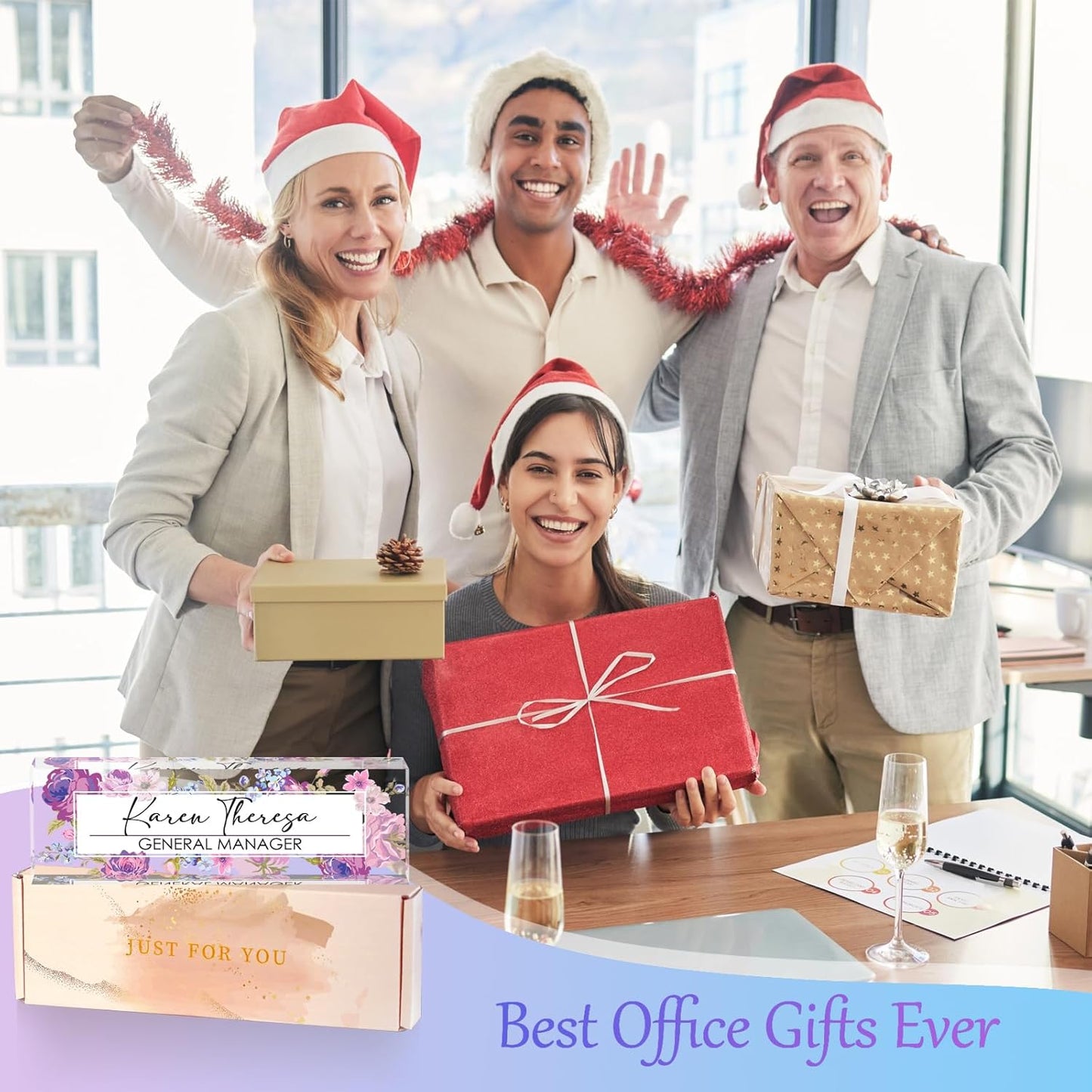 Skiennix Custom Office Name Plate - Personalized Desk Gift for Women, Employees & Teachers | Hundred Flowers Design