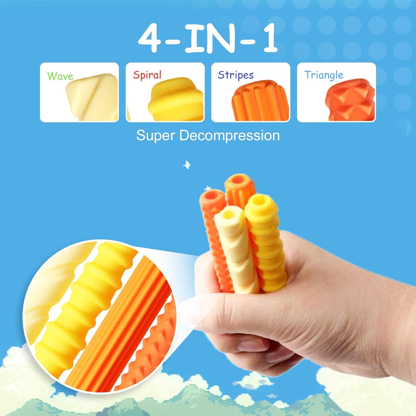 Skiennix Pencil Grips - 4-Pack Textured Silicone Sleeves for Mechanical Pencils | Sensory Fidget Tool for Kids & Adults (Yellow)