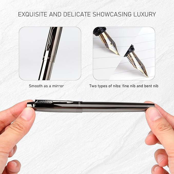 BOCIYER Fountain Pen with Fine Nib & Black Ink, Refillable & Elegant Bent Nib Design, Calligraphy Pens for Writing, Best Fountain Pen for Smooth & Fancy Writing(Grey)