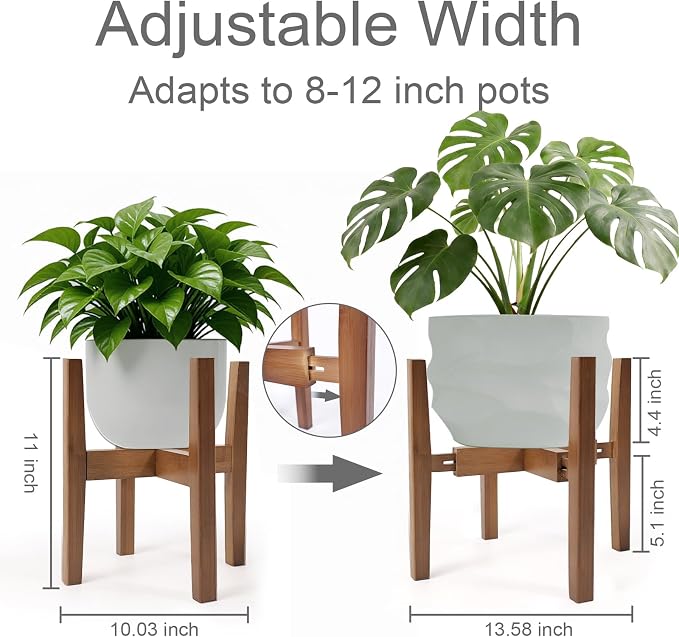 Natural Bamboo Plant Stand Indoor, Adjustable Plant Shelf Indoor Fits 8-12 Inch Pots, Mid Century Modern Decor to Refresh Your Space(Pot & Plant Not Included)
