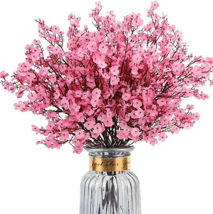8Pcs Babys Breath Artificial Flowers Silk,Real Touch Pink Bouquets Fake Flowers for Vase Home Office Wedding Indoor Outdoor Centerpiece Table Decorations