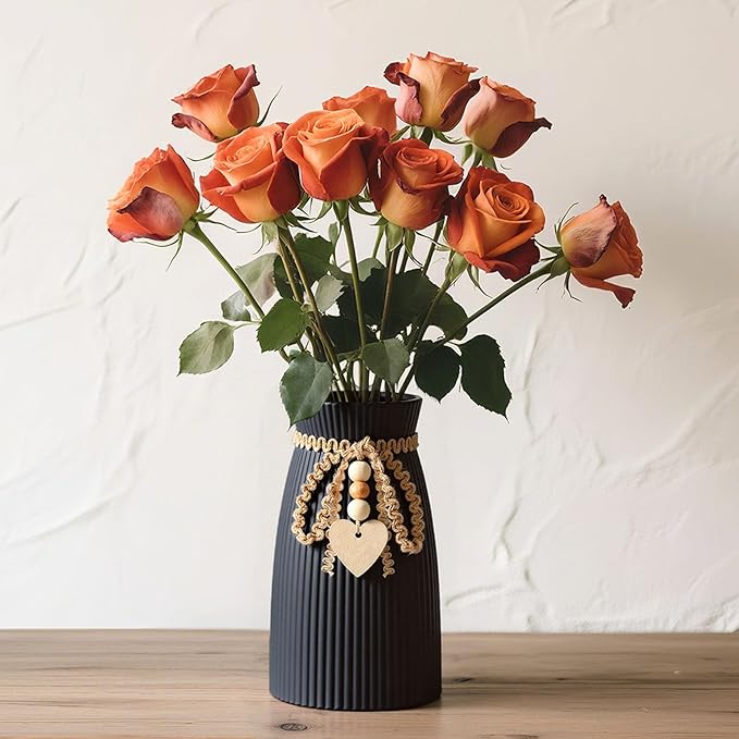 JOHOUSE Black Ceramic Vase, Small Flower Vase for Pampas Grass, Home, Living Room, Dining Table, Farmhouse, Office Decor, Bedroom, Table, Kitchen Shelf, Minimalist Modern Home Decoration