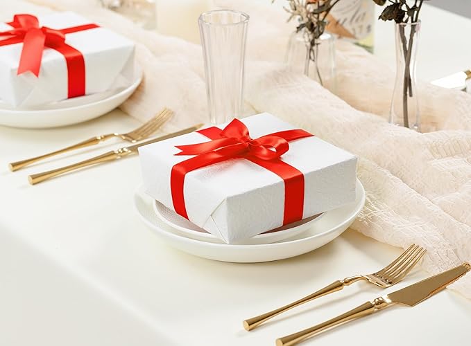 Red Satin Ribbon 7/8 Inch x 50 Yards Double-Faced Ribbons for Christmas Gift Wrapping Flower Bouquet Wedding Paper Bows Invitations Crafts