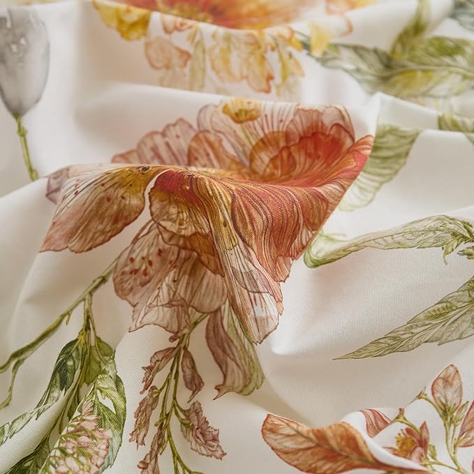 100% Cotton Duvet Cover Queen Size – Elegant Natural Yellow Floral Duvet Cover Set with Zipper Closure, 3-Piece Soft Breathable Durable Percale Cotton Bedding Set for All Seasons