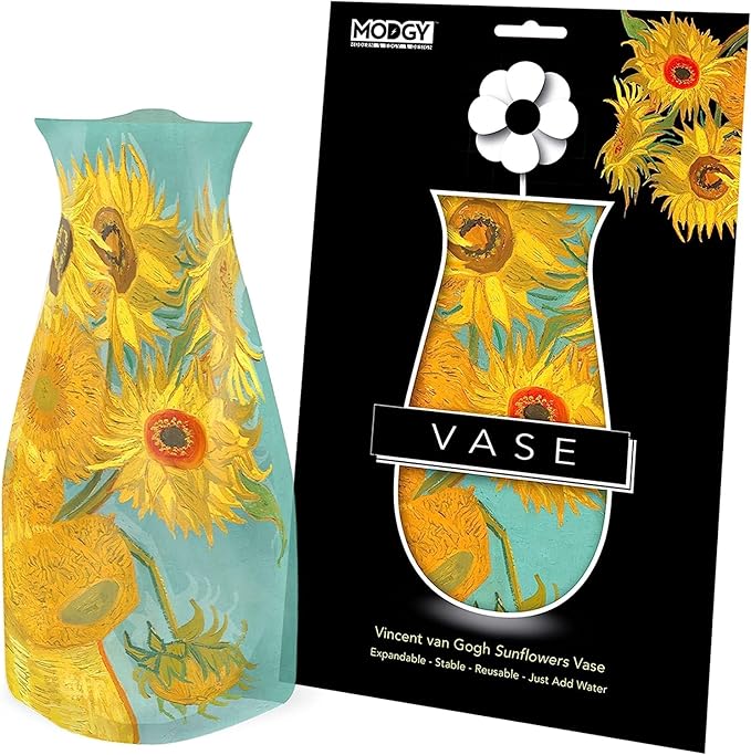 MODGY Collapsible and Expandable Plastic Flower Vase, Unbreakable, Foldable, Decorative Modern Centerpieces, Table Decorations, Van Gogh Sunflowers, 1 Pack