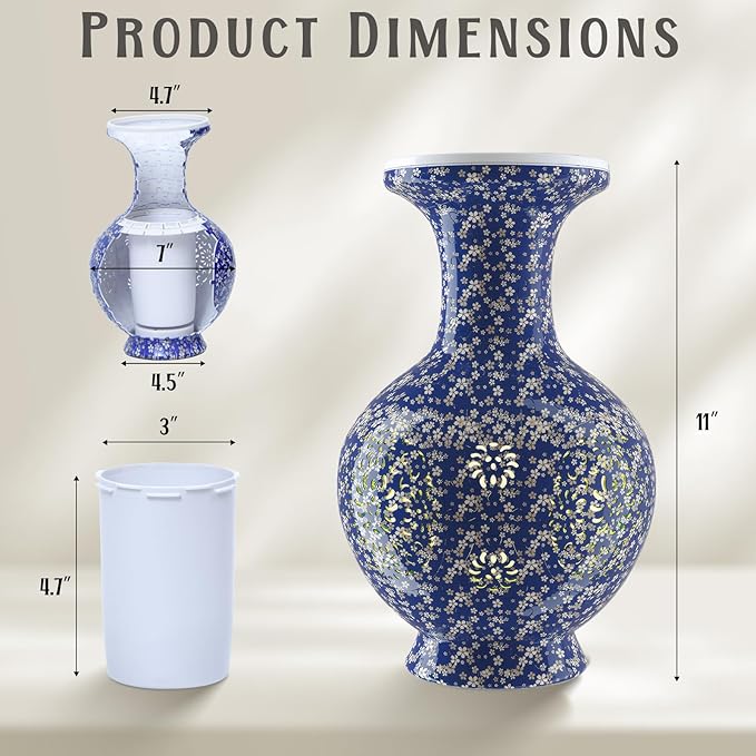 3D Puzzle Vase for Adults, 200 Curved Pieces DIY LED Vase, Unique Craft Kit for Home Decoration, Creative Hobby Gift for Women, Ideal Housewarming & Birthday Gifts (Navy Gold Blossom)