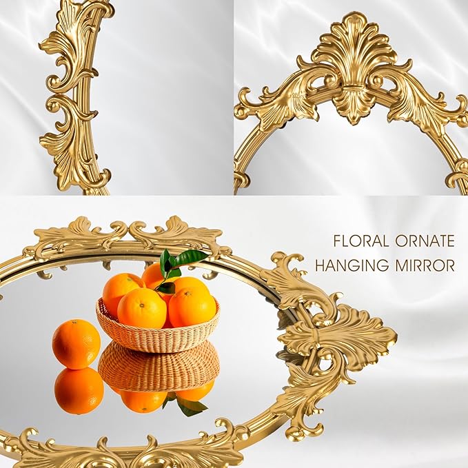 Gold Oval Wall Mirror, 19"x27" Vintage Decorative Baroque Hanging Mirrors for Bedroom, Living Room Dresser Decor, Entryway