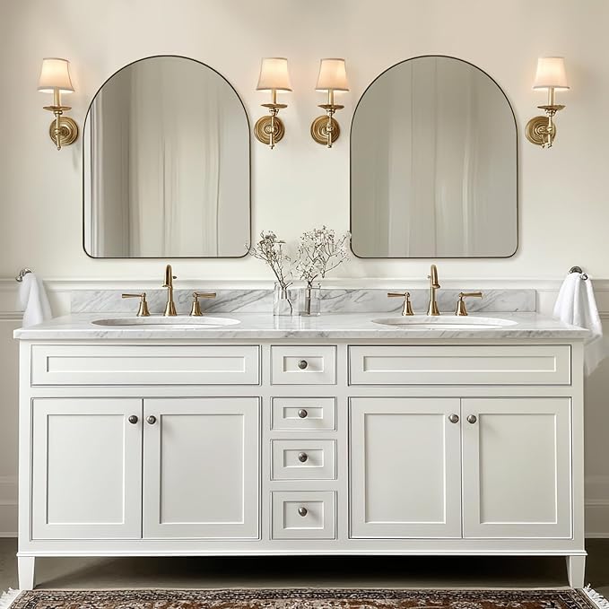 ANDY STAR Arched Mirror, 30 x 36 Inch Gold Wall Mirror in Stainless Steel Metal Frame, Arch Top Rounded Corner 1 Inch Deep Set Design Wall Mount Hangs Vertical