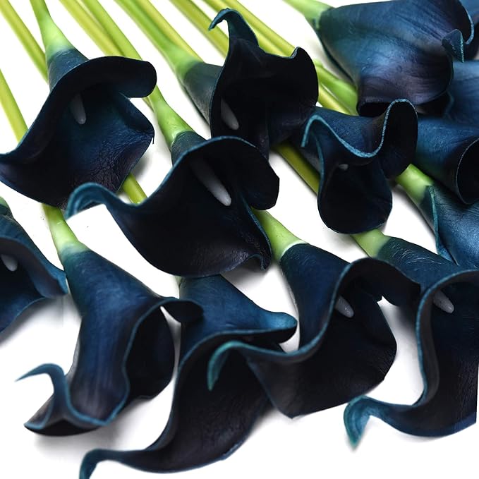 FiveSeasonStuff Real Touch Calla Lily Artificial Flowers Wedding Bridal Bouquet | Floral Arrangements | 15 Calla Lilies (Night Blue)