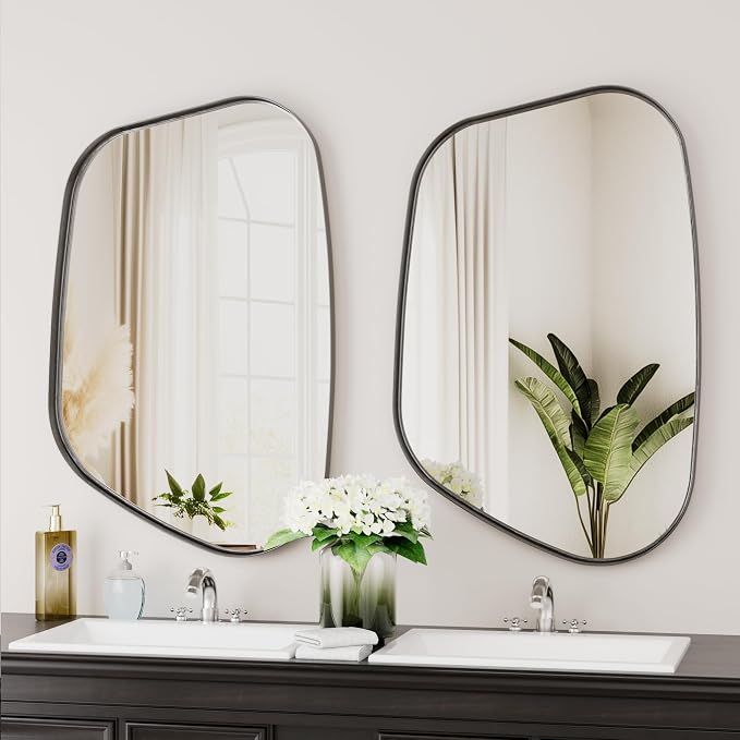 Irregular Wall Mirror 24"x36" Bathroom Mirrors Asymmetrical Artistic Decorative for Living Room Bedroom Bathroom Hallway Entryway,Trapezoid,Black