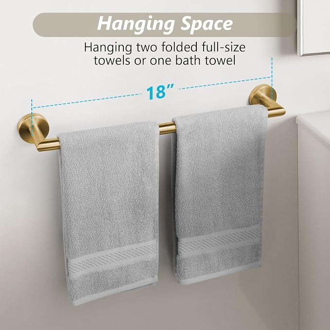 Brushed Gold Bath Towel Bar 18 Inch Bathroom Towel Rack Wall Mounted Towel Holder Modern Home Decor Towel Rod Bathroom Hardware Gold Towel Hanger Towel Rail Towel Shelf Single Towel Bars Brushed Brass