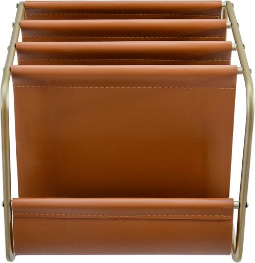 MyGift Modern Brass Tone Desktop Folder Holder - Stylish Leatherette Organizer for Letters & Files