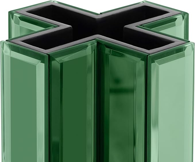 SHYFOY Green Mirrored Vase - 12 Inch Tall Cross-Shaped Decorative Glass Flower Vases for Home Decor, Living Room Table Kitchen Fireplace Decor - Can’t Hold Water
