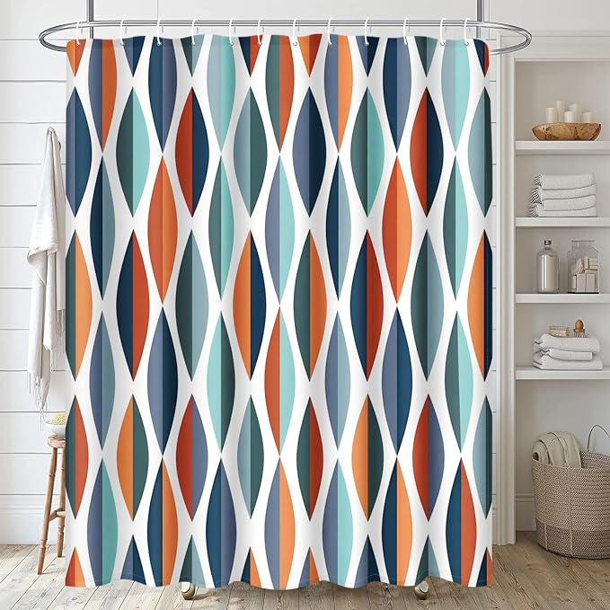 Emvency Shower Curtain Mid Century Modern Retro with Drop Shapes in Tones Abstract for All and Purposes Waterproof Polyester Fabric 72 x 72 inches Set with Hooks