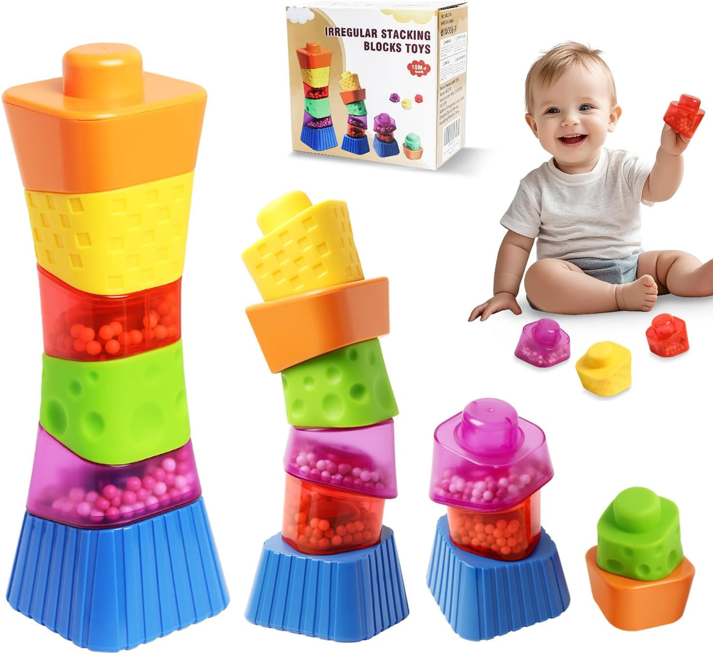 Skiennix Irregular Maracas Stacking Blocks - Montessori Educational Sensory Toy for Kids, 6 PCS Set