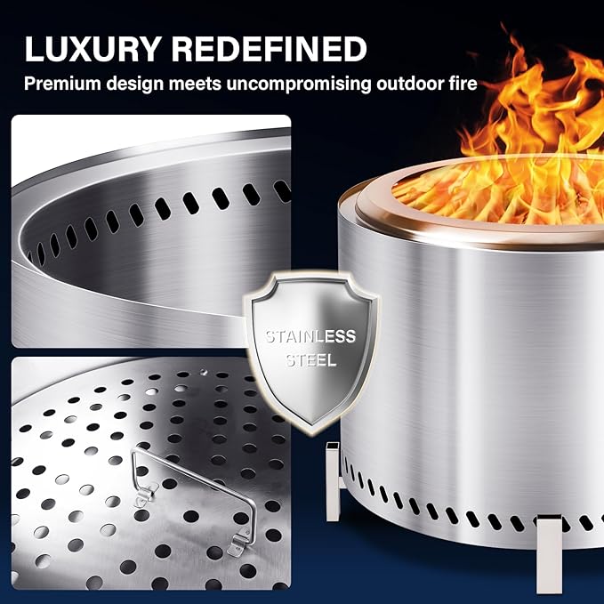 HGD 20" Smokeless Firepit with Stand, Stainless Steel Wood Burning Fire Pit for Friends & Family Gatherings, Secondary Combustion Outdoor Patio Stove for Garden BBQ & Bonfire