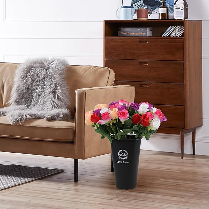11.93 Inch Black Plastic Flower Buckets, 4 Pack Display Buckets for Home, Hotel, Flower Shop