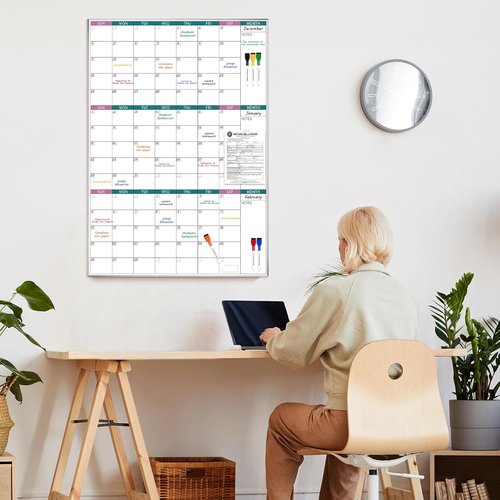 ARCOBIS Magnetic Dry Erase Calendar - 39"x28" Wall Board with Silver Aluminum Frame for Home & Office