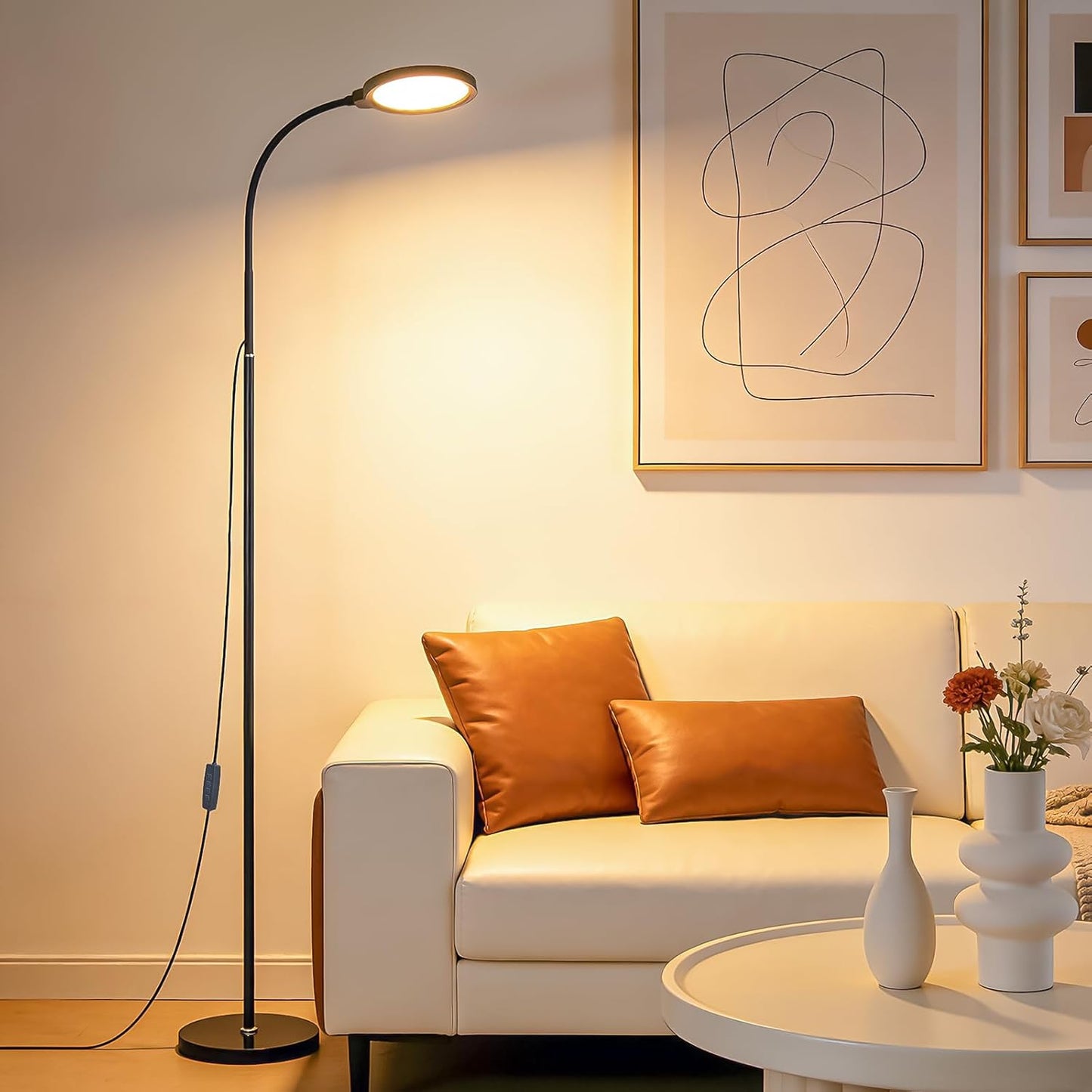 Skiennix Modern Black Floor Lamp - 62.6” Adjustable Gooseneck LED Lamp with Dimmer & Color Temperature for Living Room, Bedroom, Office