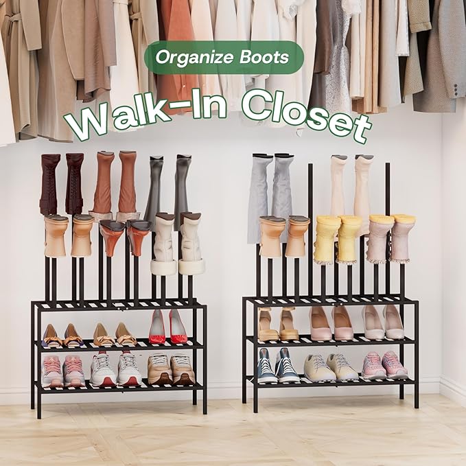 kiplant Tall Boot Rack Organizer - Bamboo Wood Boot Rack Shoe Rack for Entryway & Closet, Holds 6 Pair Tall Boots