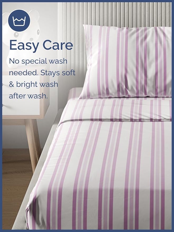 Kids Pink Stripes Full 4 Piece Sheet Set - Boys, Girls, Teens, Toddler - Easy Fit, Deep Pockets - Breathable, Hotel Quality Sheets - Machine Washable & Wrinkle Free - Cute, Cozy & Soft - CGK Linens