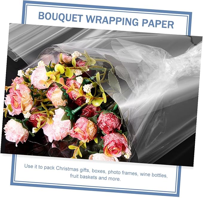 Abaodam Transparent Cellophane Flower Wrapping Paper Mil Thick Tear-resistant Wrap for Floral Bouquets Packaging DIY Material