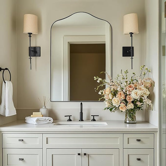 ANDY STAR Scalloped Arched Mirror, 26x38 Matte Black Irregular Wall Mirror for Bathroom Vanity Decorative, for Entryway, Fireplace, Mantel, Rustproof, Stainless Steel Frame