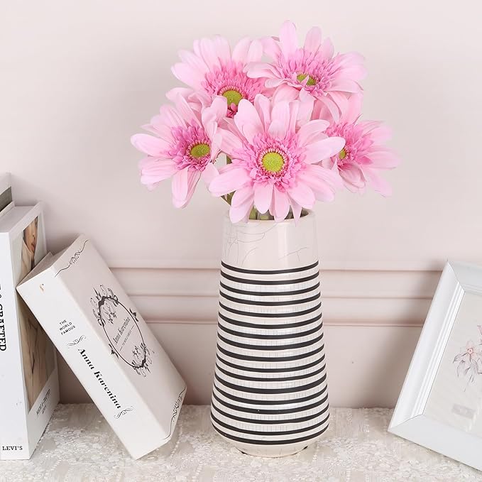 Pink Gerbera Daisy Artificial Flowers – 5PCS Real Touch Artificial Daisies with Long Stems, 26.7" Daisy Flowers Artificial for Centerpieces, Baby Showers, Wedding or Bedroom Décor