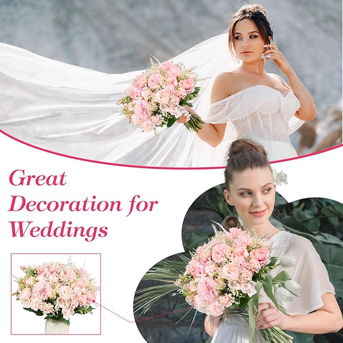 Olgaa 12 Bundles Peonies Artificial Flowers Silk Flowers Fake Peony Bouquet Faux Peonies Flowers Bulk for Wedding Decor Centerpiece Table Decorations (Pink)