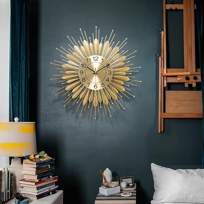 Large Wall Clock,23inch Gold Wall Clock Non-Ticking Mid Century Wall Clocks for Living Room Decor,Battery Operated Wall Clock for Bedroom&Living Room