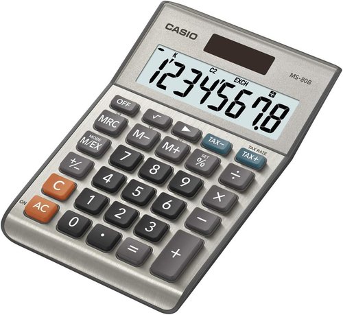 Casio MS-80B Calculator - Versatile Desktop Calculator with Tax & Currency Functions | Large Display for Home & Office