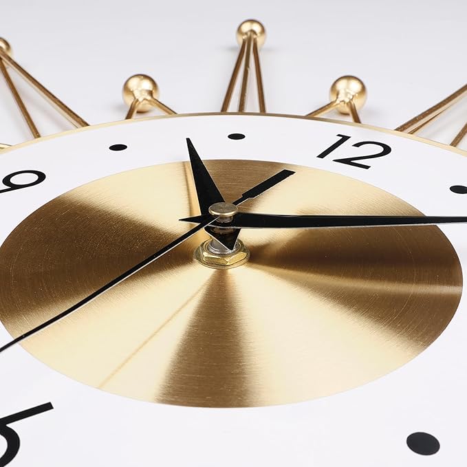 Lafocuse Silent 23 Inch Metal Large Gold Wall Clock for Home Decor, Mid Century Wall Clocks Battery Operated, Art Deco Starburst Wall Clocks for Living Room Kitchen Office